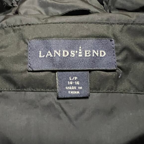 Lands End Coat Womens Large Petite Black Down Hooded Winter Jacket - Picture 7 of 8